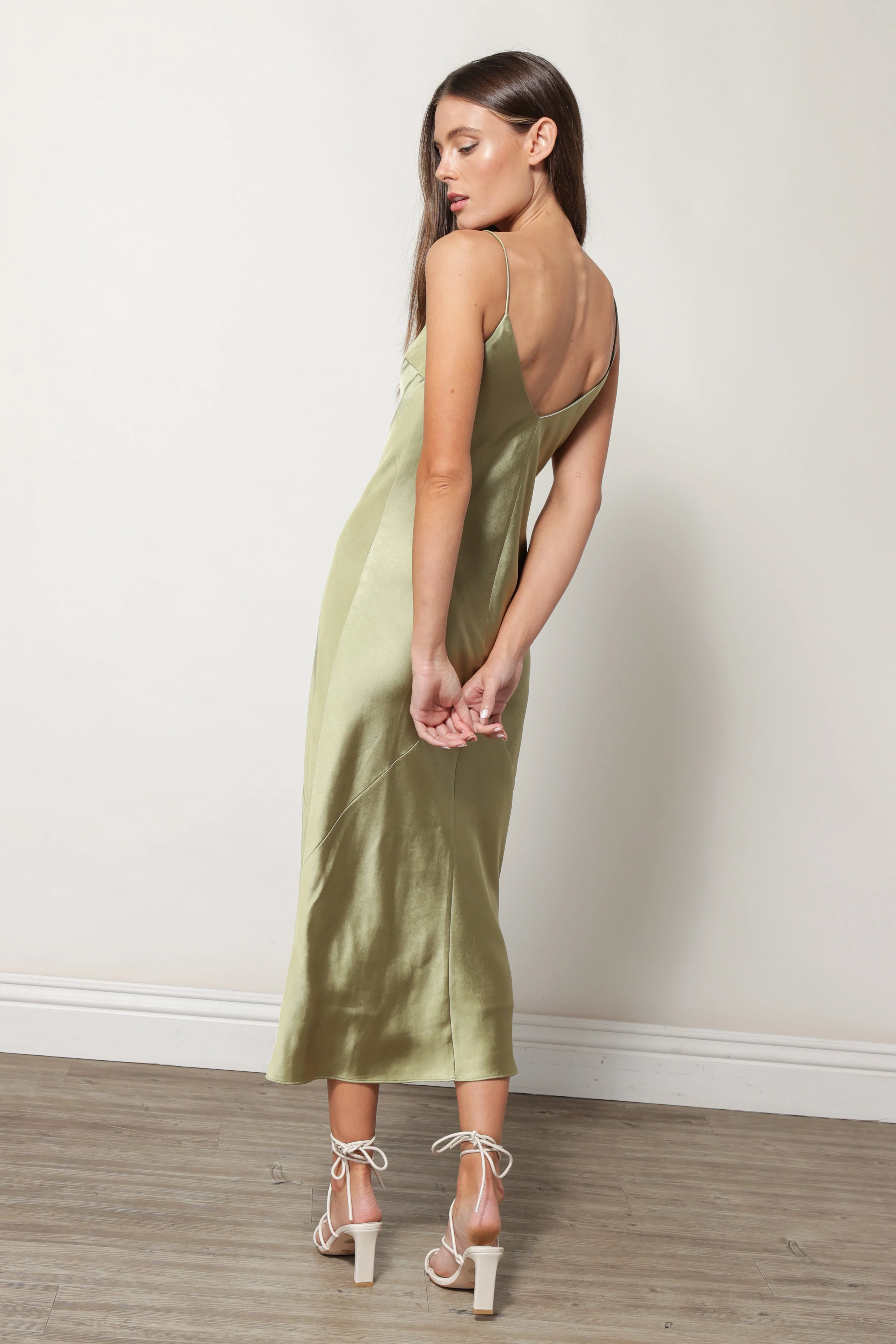 SATIN DRESS MOSS - Image 3